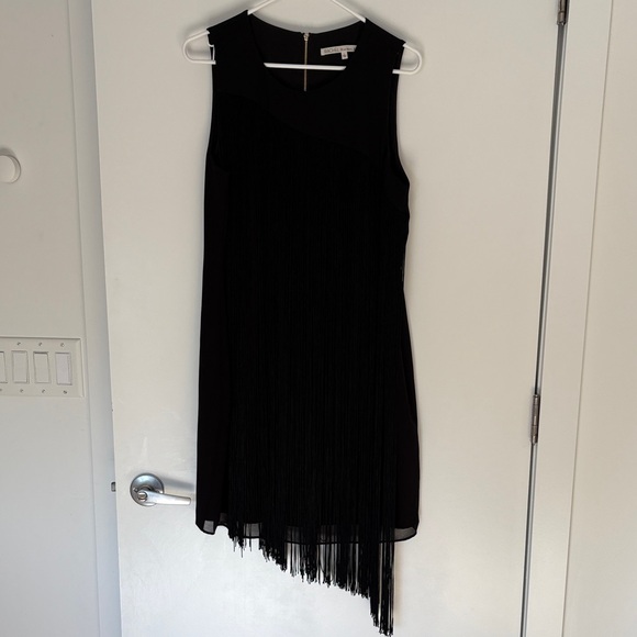 RACHEL Rachel Roy Black Asymmetrical Fringe Dress, Size L - Picture 1 of 4